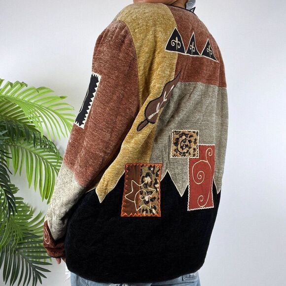 Vintage 90s Indigo Moon Fairy Grunge Patchwork Bohemian Oversized Jacket / M - Picture 2 of 7